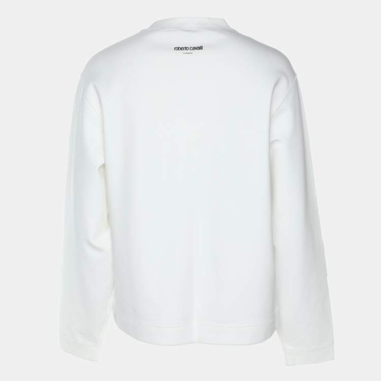 Pre Owned Roberto Cavalli Off White Jersey Logo Sweatshirt L