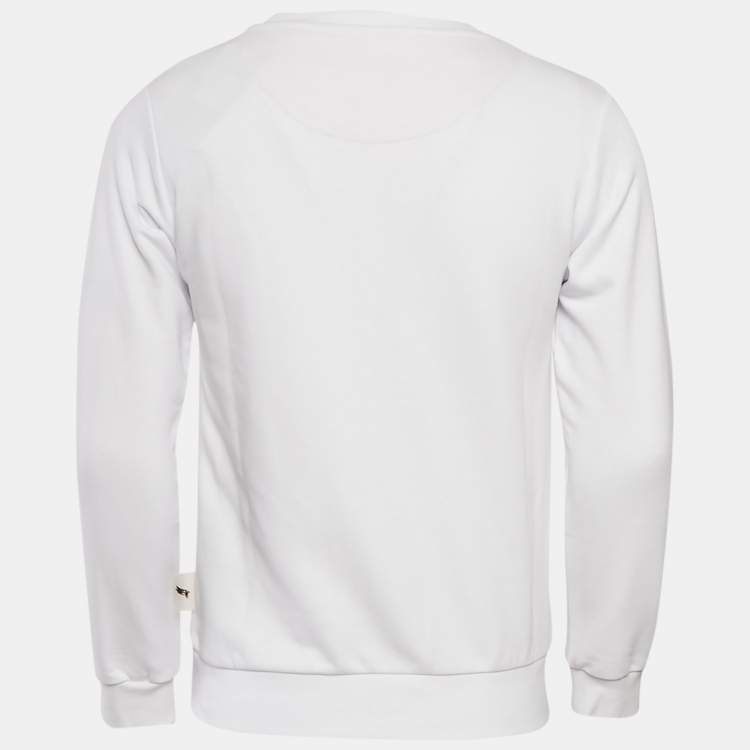 Pre Owned Roberto Cavalli White Cotton Knit Blend Crew Neck Sweatshirt M