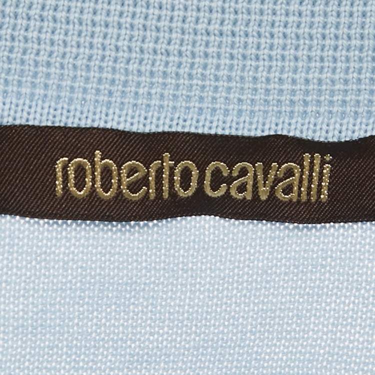 Pre Owned Roberto Cavalli Light Blue Silk Knit Polo T-Shirt M