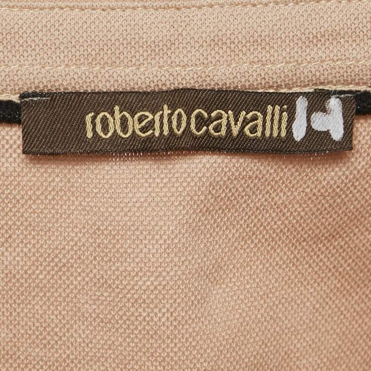 Pre Owned Roberto Cavalli Beige Cotton Pique Polo T-Shirt M