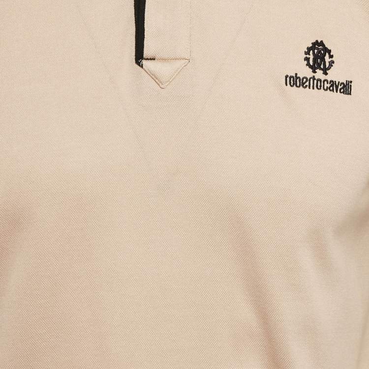 Pre Owned Roberto Cavalli Beige Cotton Pique Polo T-Shirt M