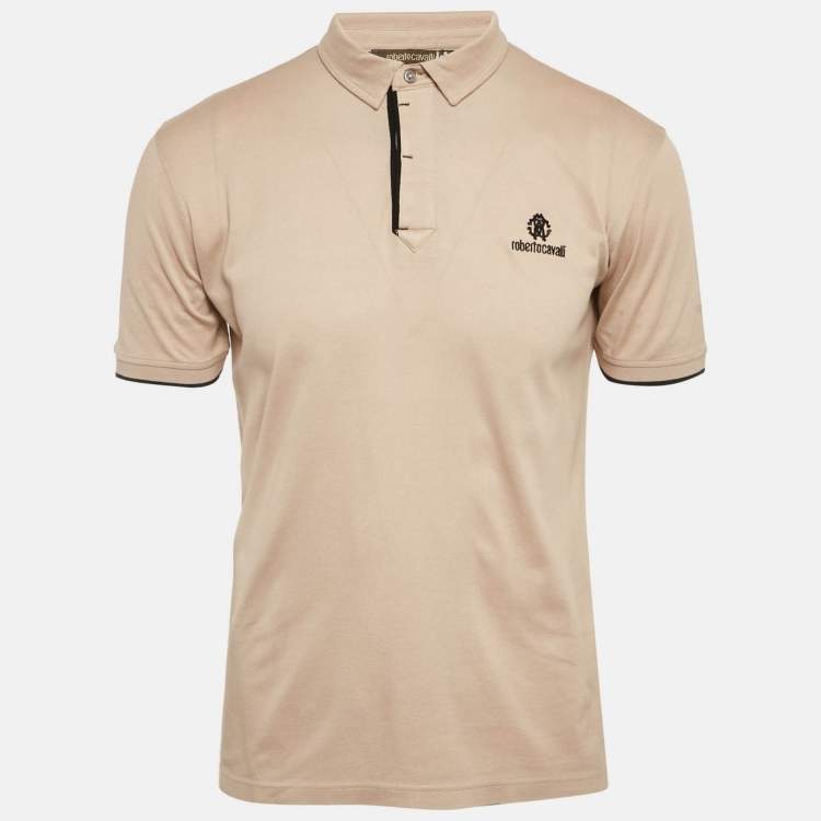 Pre Owned Roberto Cavalli Beige Cotton Pique Polo T-Shirt M