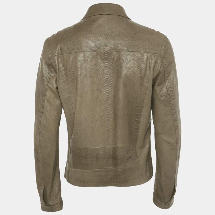 Pre Owned Roberto Cavalli Brown Reptile Textured Leather Button Front Jacket L