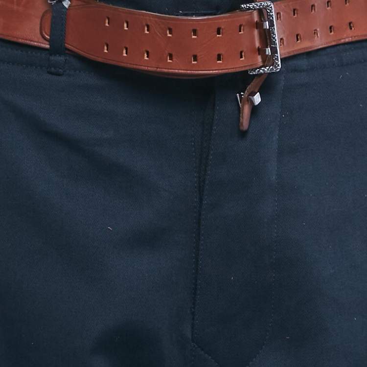 Pre Owned Roberto Cavalli Blue Gabardine Belted Bermuda Shorts M