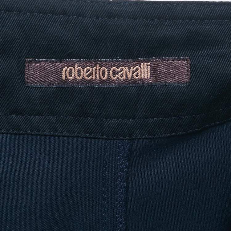 Pre Owned Roberto Cavalli Blue Gabardine Belted Bermuda Shorts M