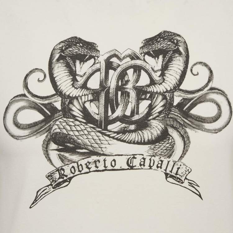 Pre Owned Roberto Cavalli Cream Printed Jersey T-Shirt M