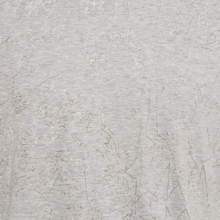 مملوكة مسبقًا Roberto Cavalli Grey Embroidered Jersey Layered T-Shirt M