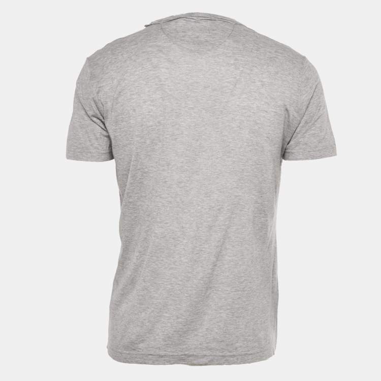 Pre Owned Roberto Cavalli Grey Printed Jersey T-Shirt M