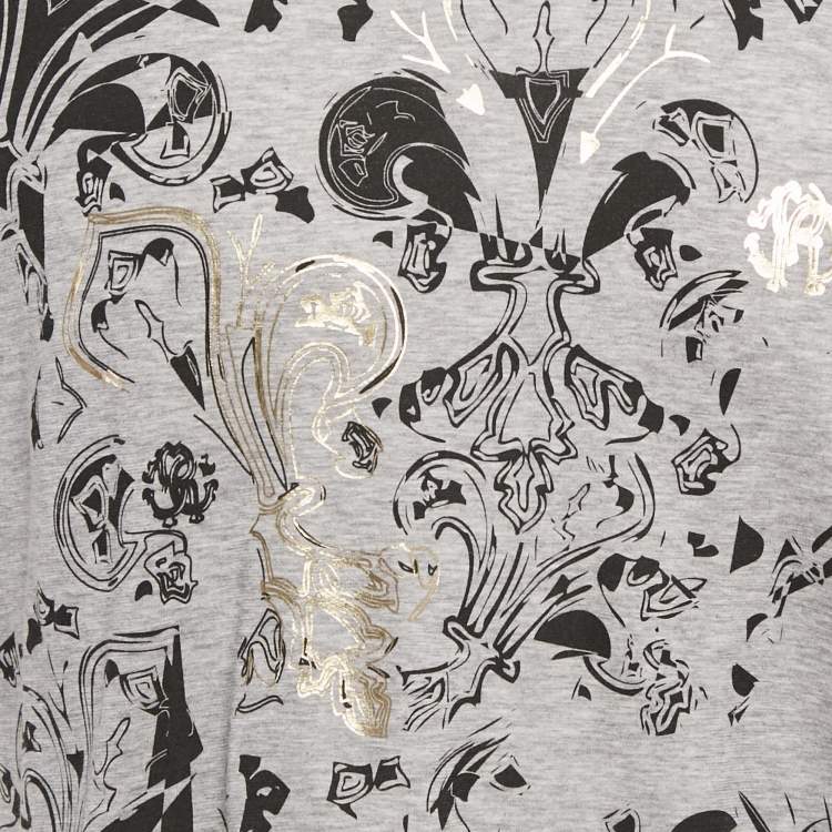 Pre Owned Roberto Cavalli Grey Printed Jersey T-Shirt M