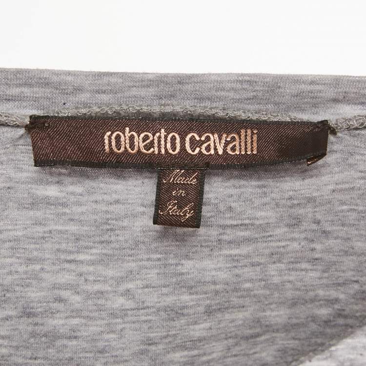 Pre Owned Roberto Cavalli Grey Printed Jersey T-Shirt M