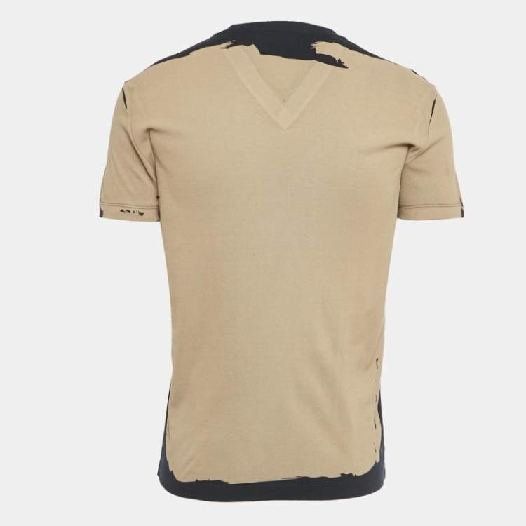 Pre Owned Roberto Cavalli Brown Printed Jersey V-Neck T-Shirt M