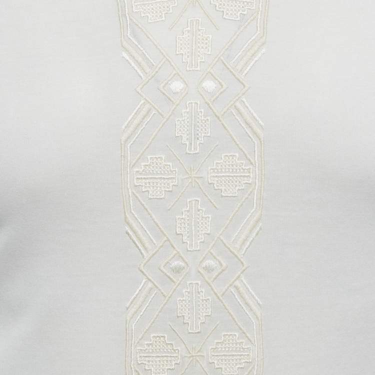Pre Owned Roberto Cavalli White Embroidered Jersey V-Neck T-Shirt S