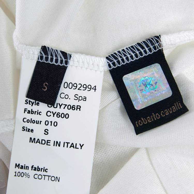 Pre Owned Roberto Cavalli White Embroidered Jersey V-Neck T-Shirt S