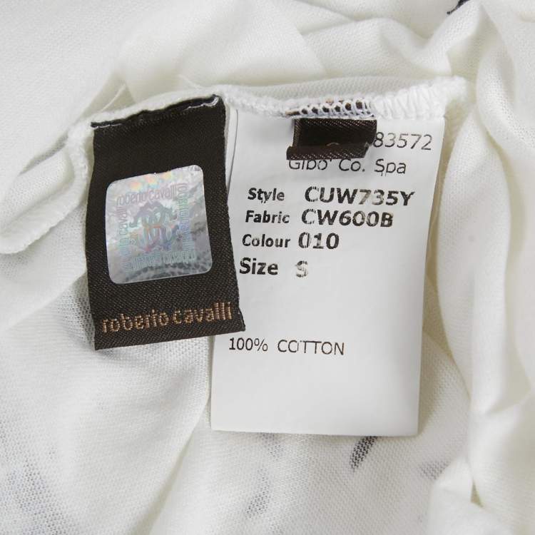 Pre Owned Roberto Cavalli White Snakeskin Print Jersey T-Shirt S