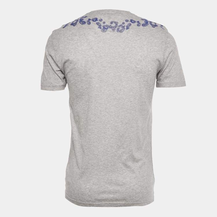 Pre Owned Roberto Cavalli Grey Paisley Print Jersey Crew Neck T-Shirt M