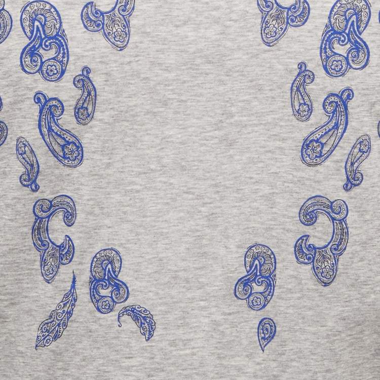 Pre Owned Roberto Cavalli Grey Paisley Print Jersey Crew Neck T-Shirt M