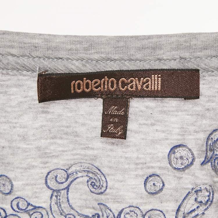 Pre Owned Roberto Cavalli Grey Paisley Print Jersey Crew Neck T-Shirt M