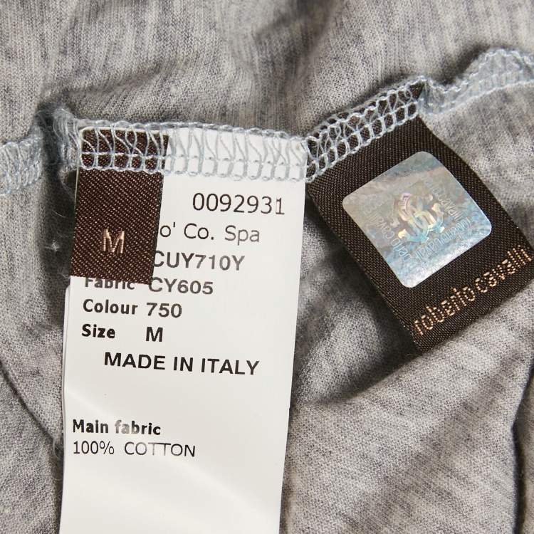 Pre Owned Roberto Cavalli Grey Paisley Print Jersey Crew Neck T-Shirt M