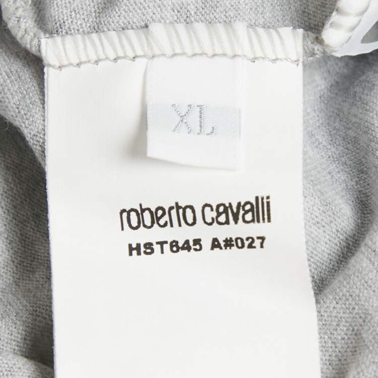 Pre Owned Roberto Cavalli Grey Eagle Print Jersey T-Shirt XL