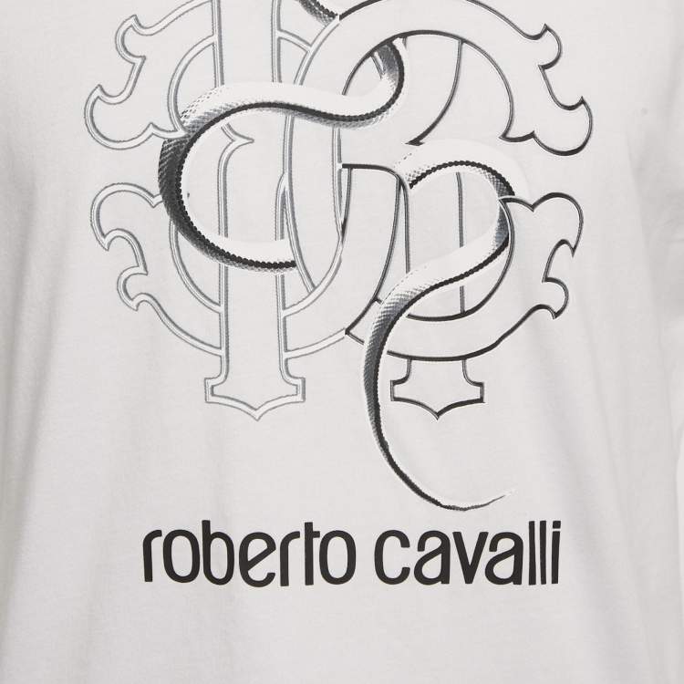 Pre Owned Roberto Cavalli White Snake Print Jersey T-Shirt L