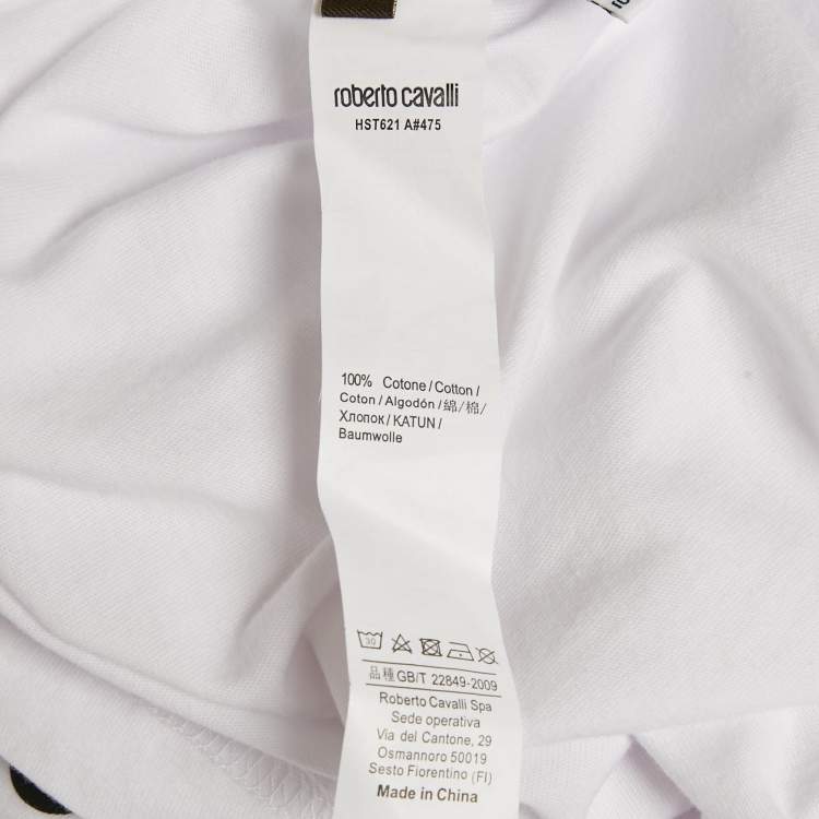 Pre Owned Roberto Cavalli White Snake Print Jersey T-Shirt L