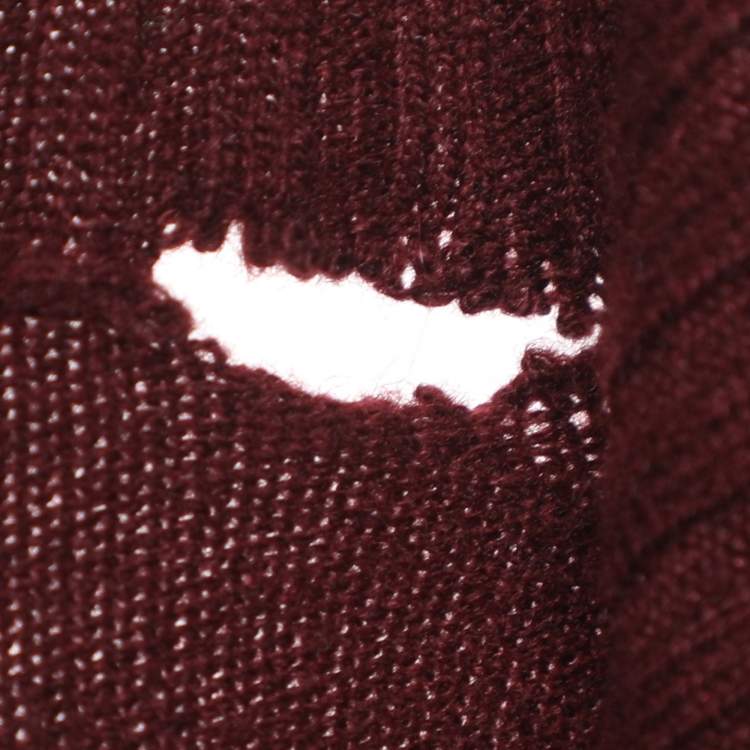 مملوكة مسبقًا Roberto Cavalli Burgundy Wool Blend Logo Patch Turtle Neck Sweater M