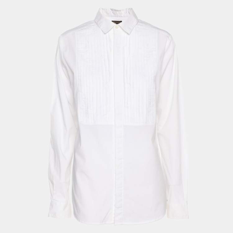 Pre Owned Roberto Cavalli White Cotton Button Front Shirt M