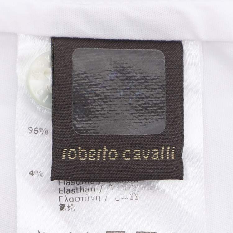 Pre Owned Roberto Cavalli White Cotton Button Front Shirt M