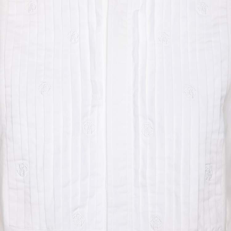Pre Owned Roberto Cavalli White Cotton Button Front Shirt M