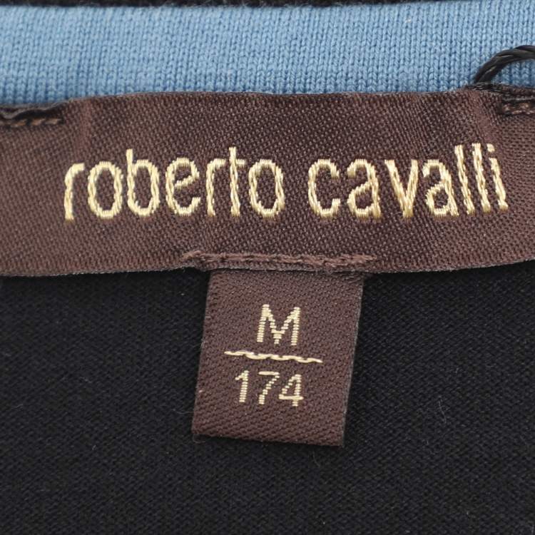 Pre Owned Roberto Cavalli Black Jersey Tiger Print Full Sleeve T-Shirt M