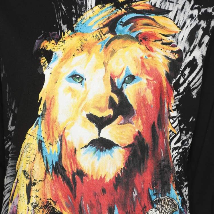 Pre Owned Roberto Cavalli Black Jersey Tiger Print Full Sleeve T-Shirt M