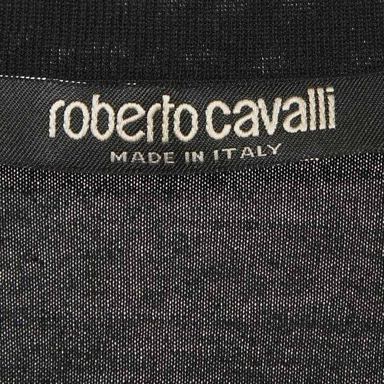 Pre Owned Roberto Cavalli Black Crest Crystal Embellished Cotton Knit T-Shirt L