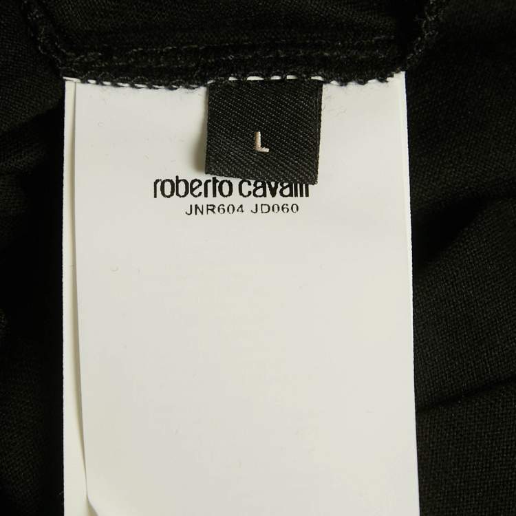 Pre Owned Roberto Cavalli Black Crest Crystal Embellished Cotton Knit T-Shirt L