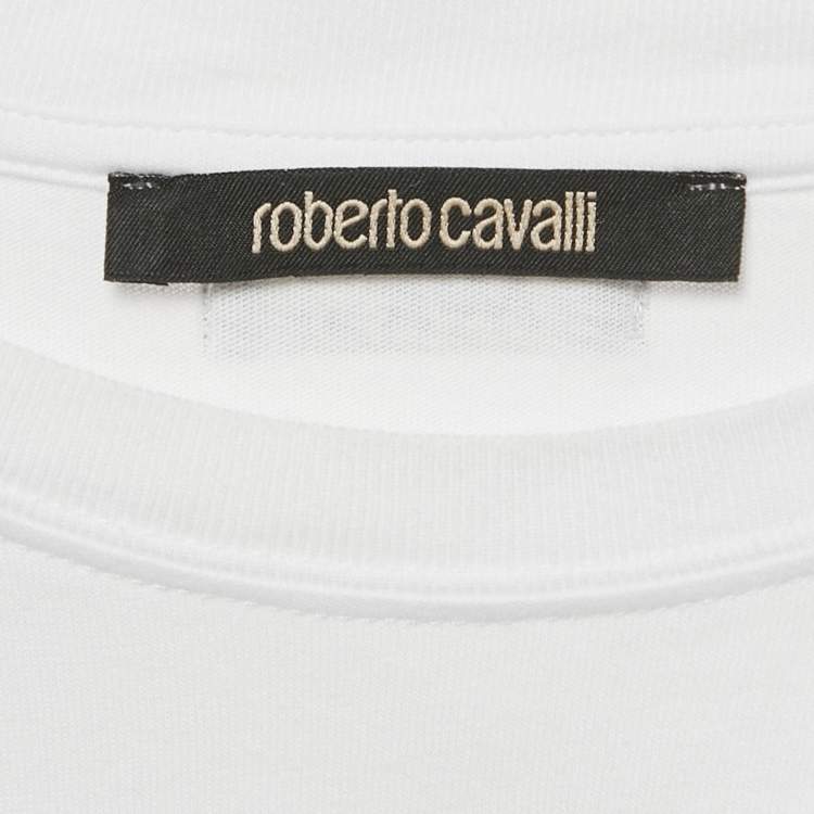 Pre Owned Roberto Cavalli White Big Cat Print Jersey T-Shirt M