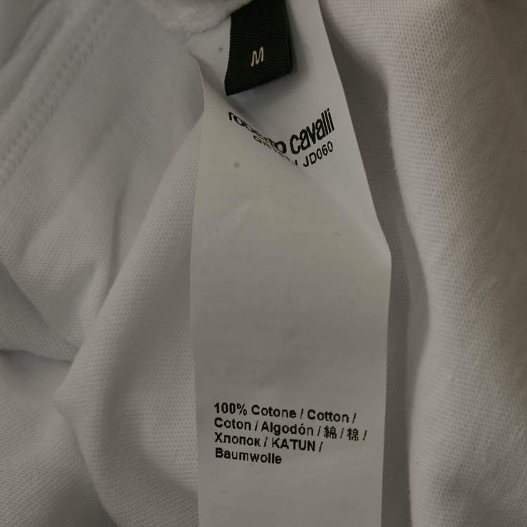 Pre Owned Roberto Cavalli White Big Cat Print Jersey T-Shirt M