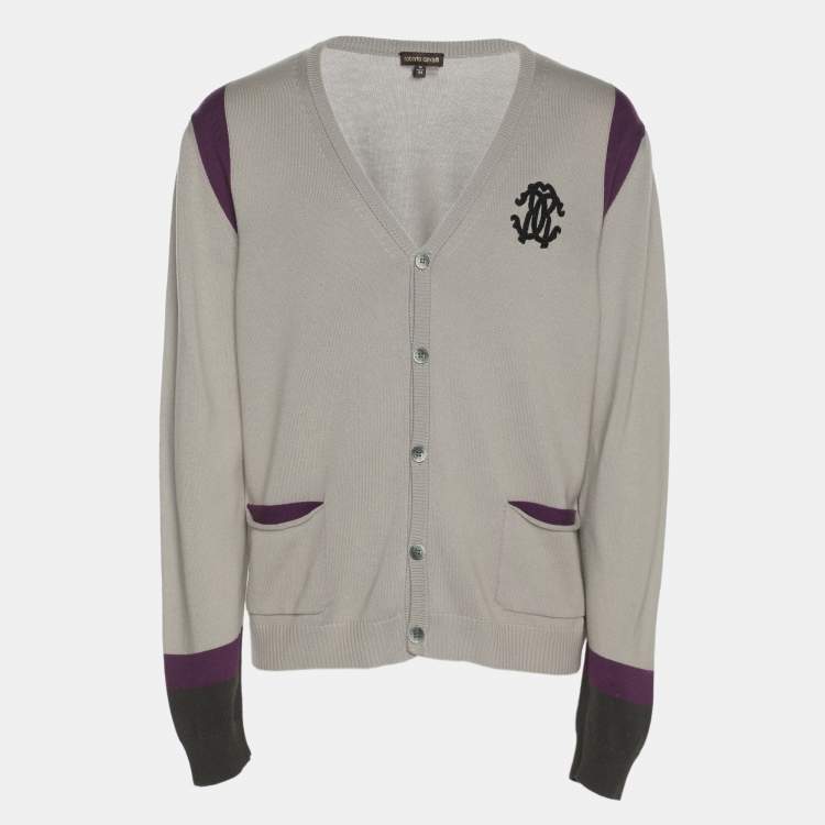 Pre Owned Roberto Cavalli Tri Color Rib Knit Cardigan M