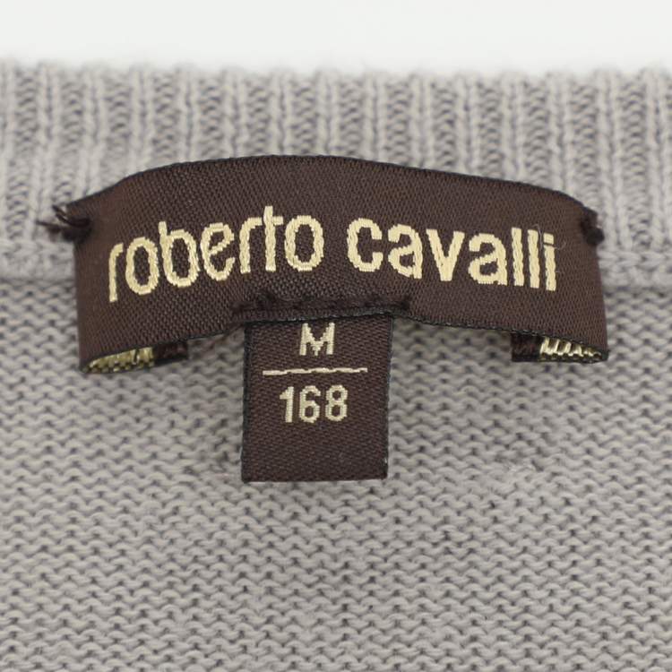 Pre Owned Roberto Cavalli Tri Color Rib Knit Cardigan M