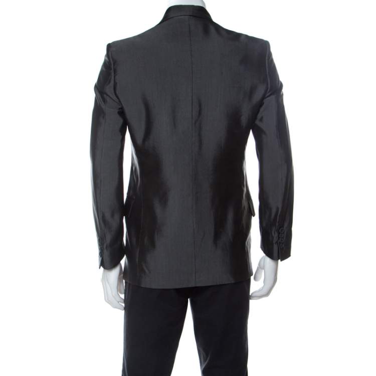 Pre Owned Roberto Cavalli Metallic Finish Wool Blend Contrast Lapel Blazer M 
