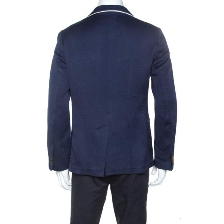 Pre Owned Roberto Cavalli Navy Blue Patterned Contrast Trim Blazer L