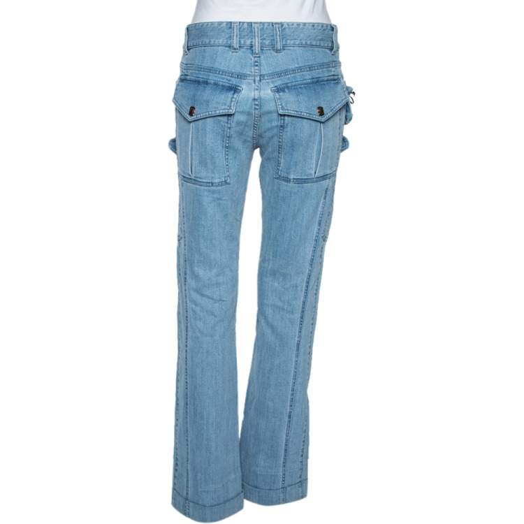 Pre Owned Roberto Cavalli Indigo Light Wash Denim Cargo Jeans S