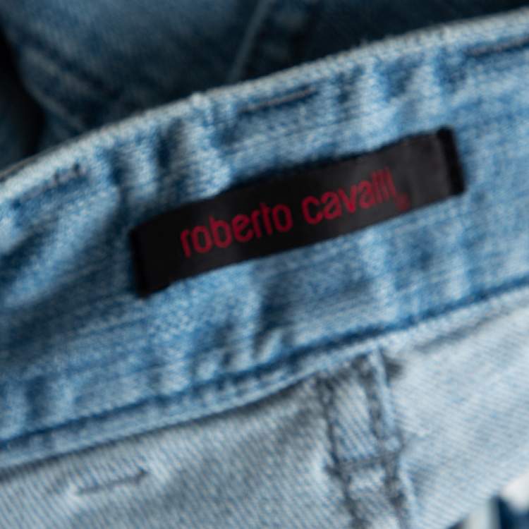 Pre Owned Roberto Cavalli Indigo Light Wash Denim Cargo Jeans S