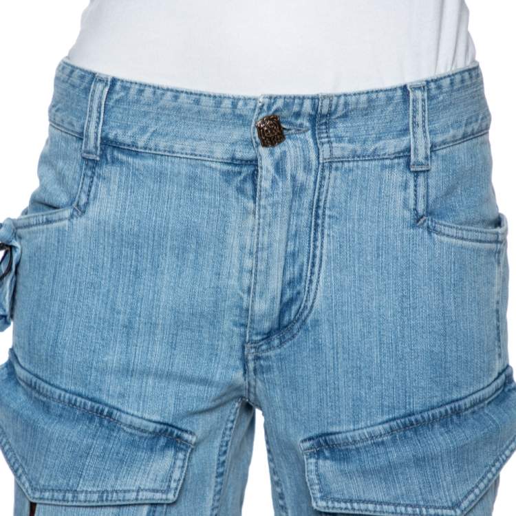 Pre Owned Roberto Cavalli Indigo Light Wash Denim Cargo Jeans S