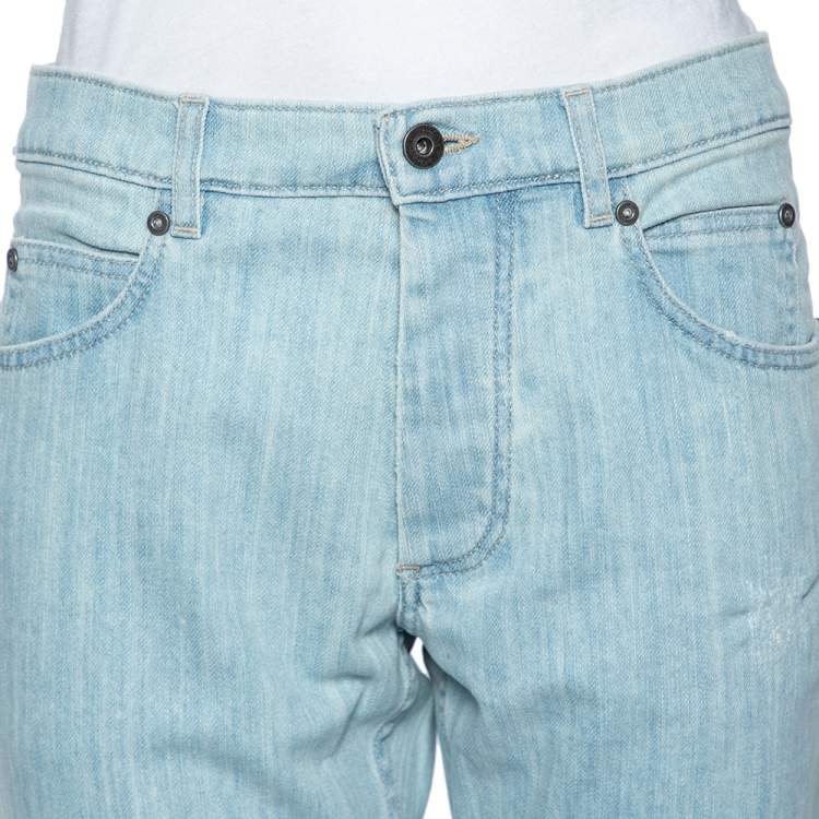 Pre Owned Roberto Cavalli Indigo Light Wash Denim Distressed Straight Fit Jeans S