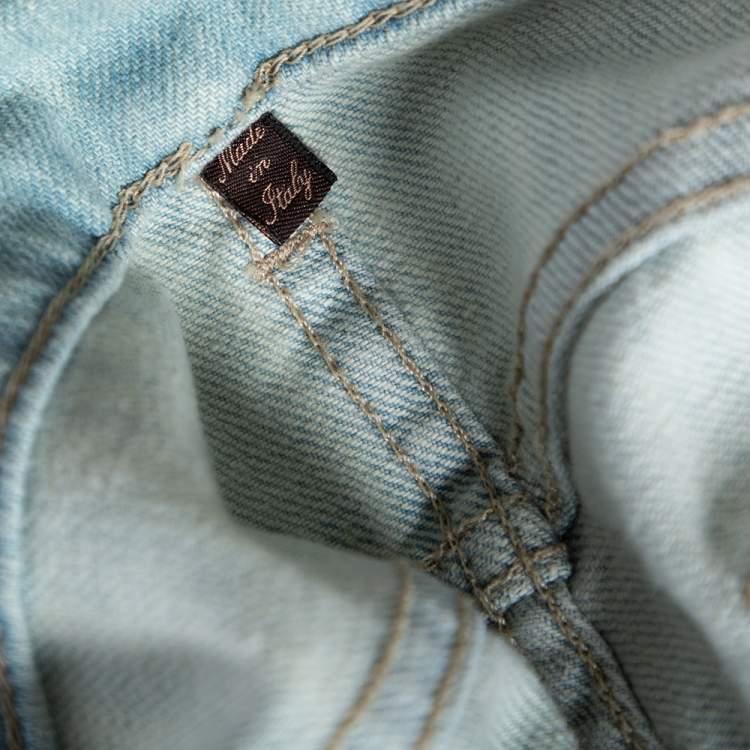 Pre Owned Roberto Cavalli Indigo Light Wash Denim Distressed Straight Fit Jeans S