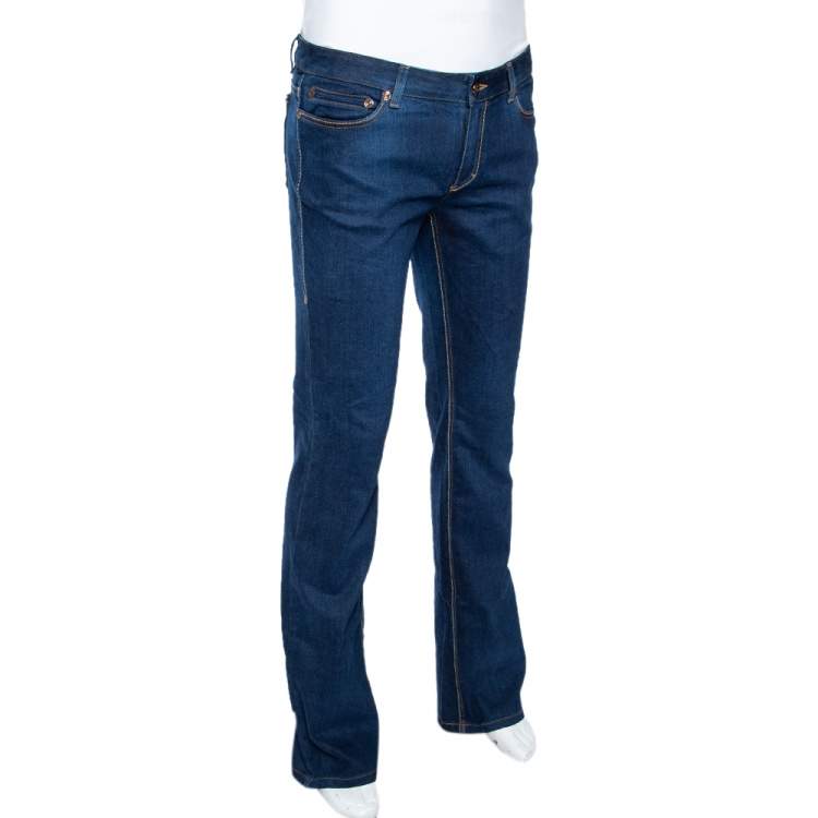 Pre Owned Roberto Cavalli Indigo Denim Embroidered Pocket Detail Straight Fit Jeans S 