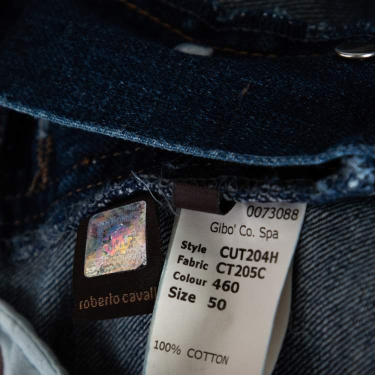 Pre Owned Roberto Cavalli Blue Medium Wash Distressed Denim Straight Fit Jeans L 