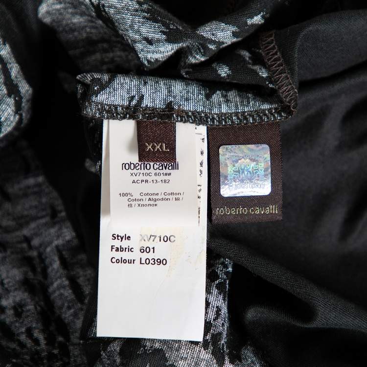 Pre Owned Roberto Cavalli Dark Green Cotton Abstract Animal Pattern Polo T Shirt XXL