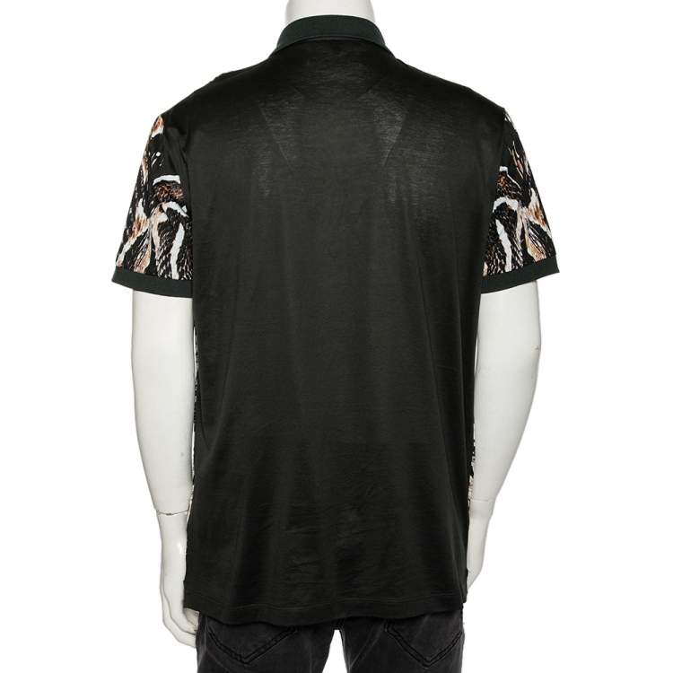 Pre Owned Roberto Cavalli Dark Green Cotton Abstract Animal Pattern Polo T Shirt XXL