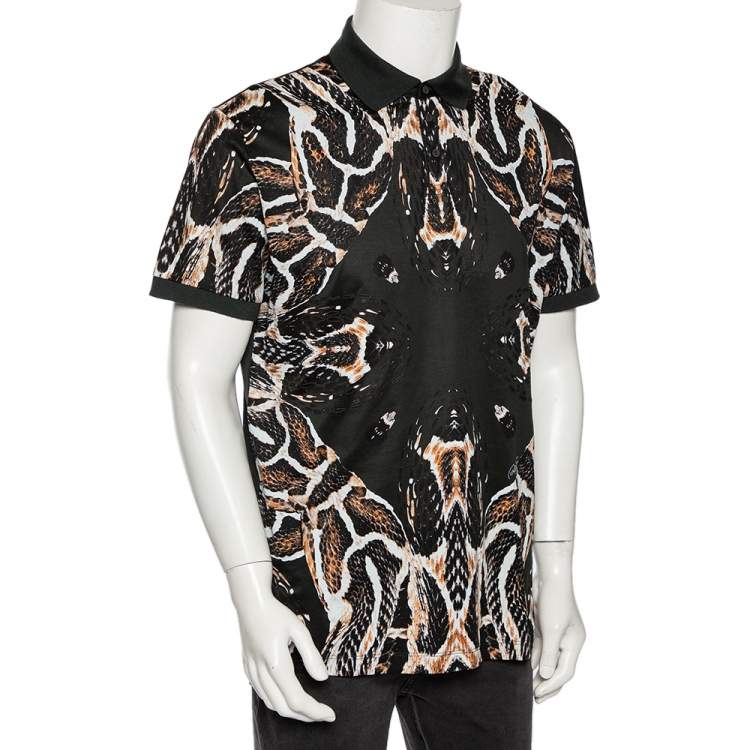 Pre Owned Roberto Cavalli Dark Green Cotton Abstract Animal Pattern Polo T Shirt XXL