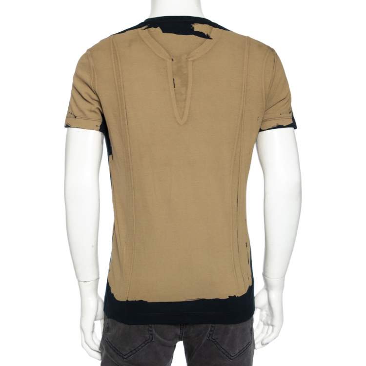 Pre Owned Roberto Cavalli Dark Beige Printed Cotton V-Neck T-Shirt M 